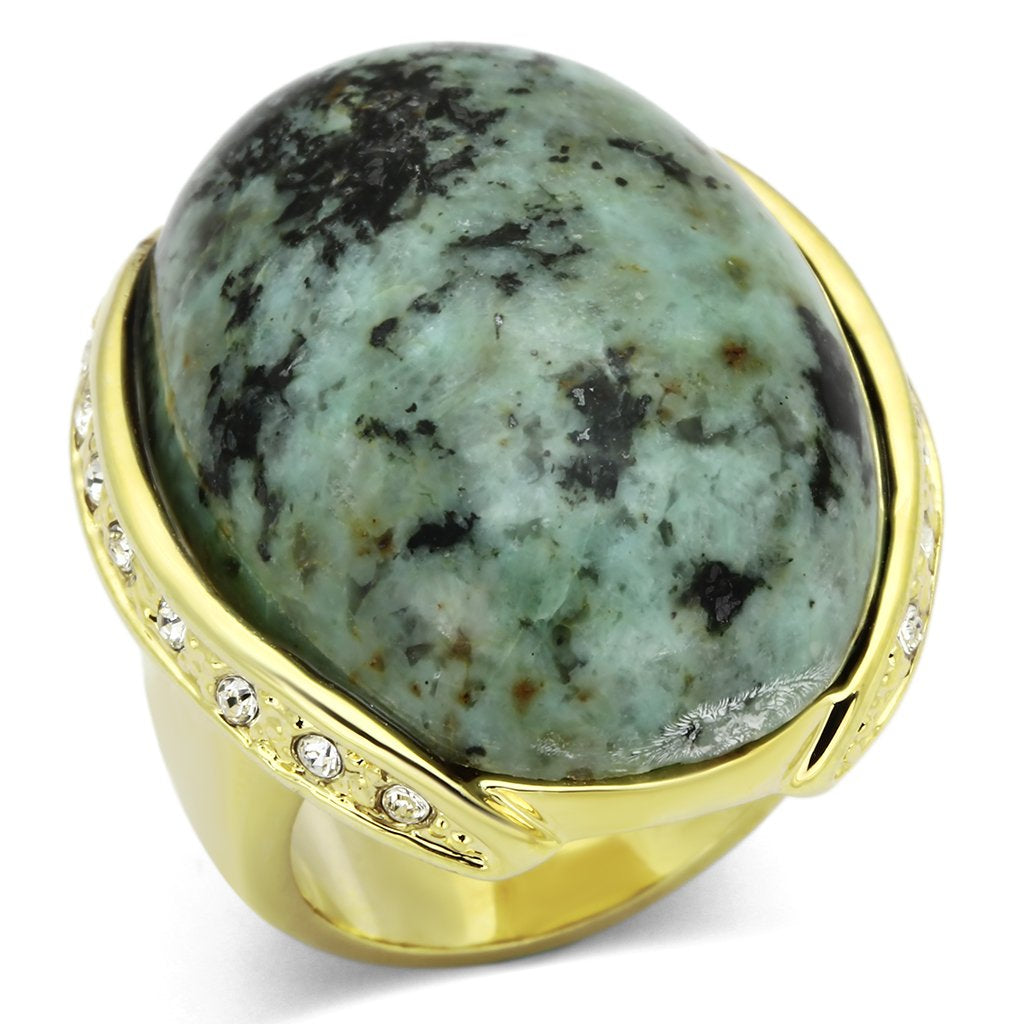 LOA844 - Gold Brass Ring with Semi-Precious Turquoise in Sea Blue-0