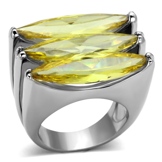 LOA850 - Rhodium Brass Ring with AAA Grade CZ  in Topaz-0