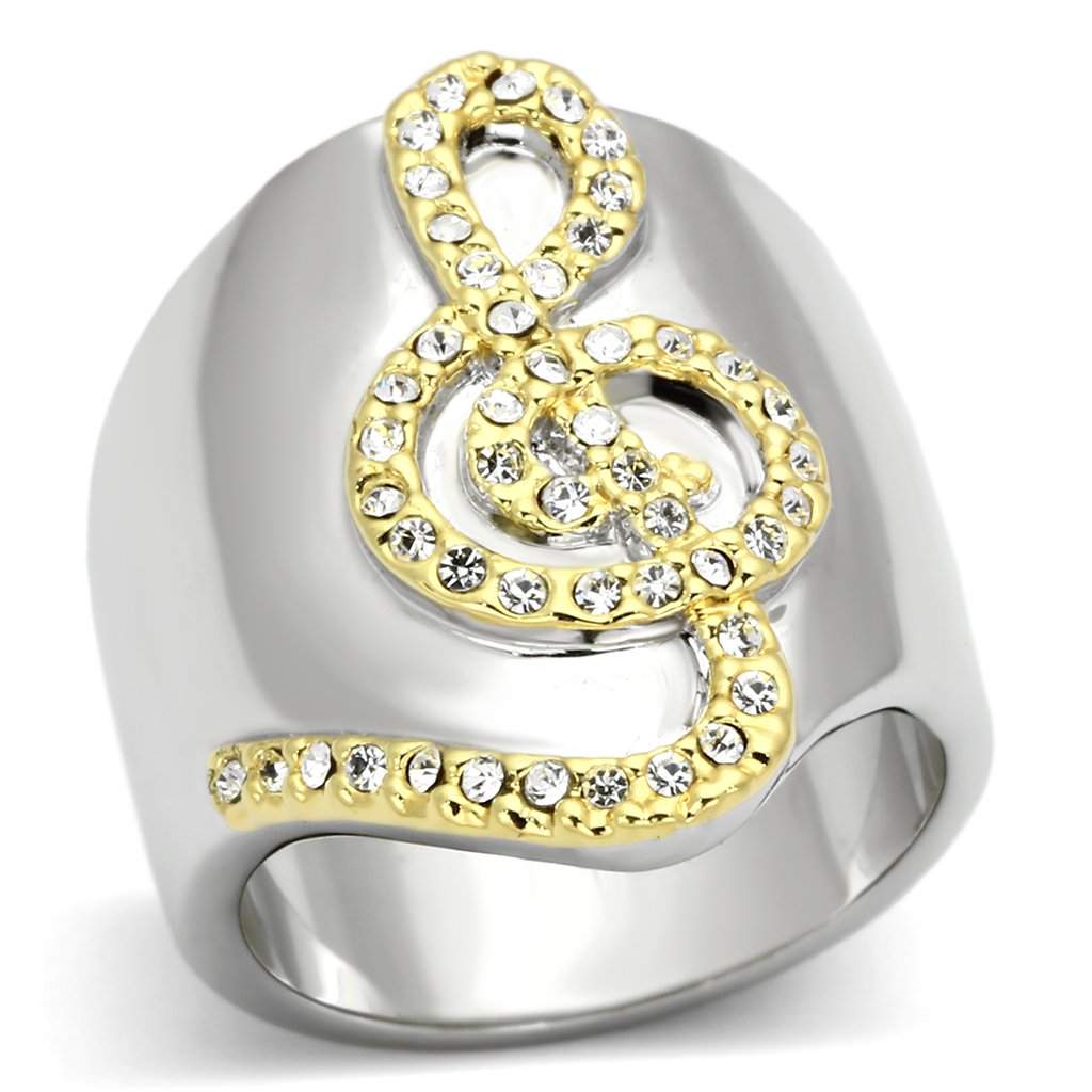 LOA857 - Reverse Two-Tone Brass Ring with Top Grade Crystal  in Clear-0