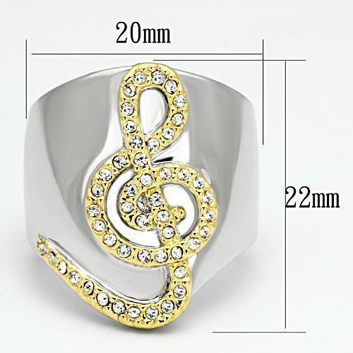 LOA857 - Reverse Two-Tone Brass Ring with Top Grade Crystal  in Clear-1