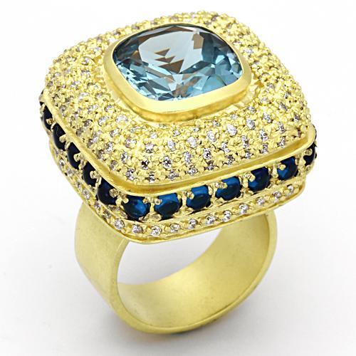 LOA860 - Matte Gold Brass Ring with Synthetic Spinel in London Blue-0