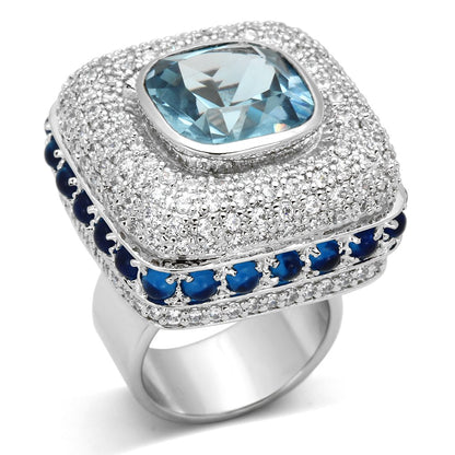 LOA861 - Rhodium Brass Ring with Synthetic Spinel in London Blue-0