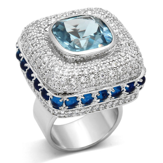 LOA861 - Rhodium Brass Ring with Synthetic Spinel in London Blue-0