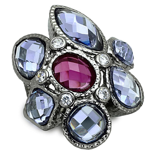 LOA876 - Ruthenium Brass Ring with AAA Grade CZ  in Multi Color-0