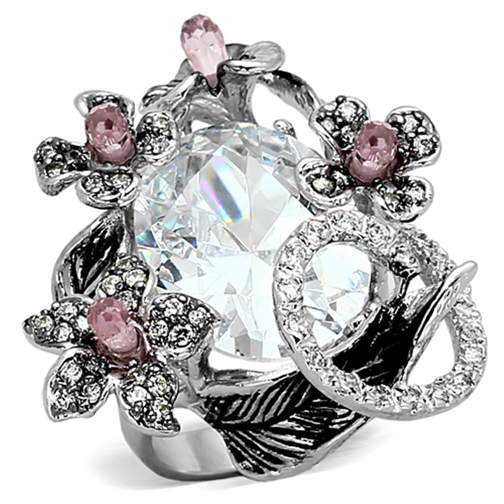 LOA877 - Rhodium + Ruthenium Brass Ring with AAA Grade CZ  in Multi Color-0