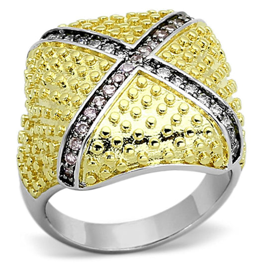 LOA878 - Rhodium+Gold+ Ruthenium Brass Ring with AAA Grade CZ  in Rose-0