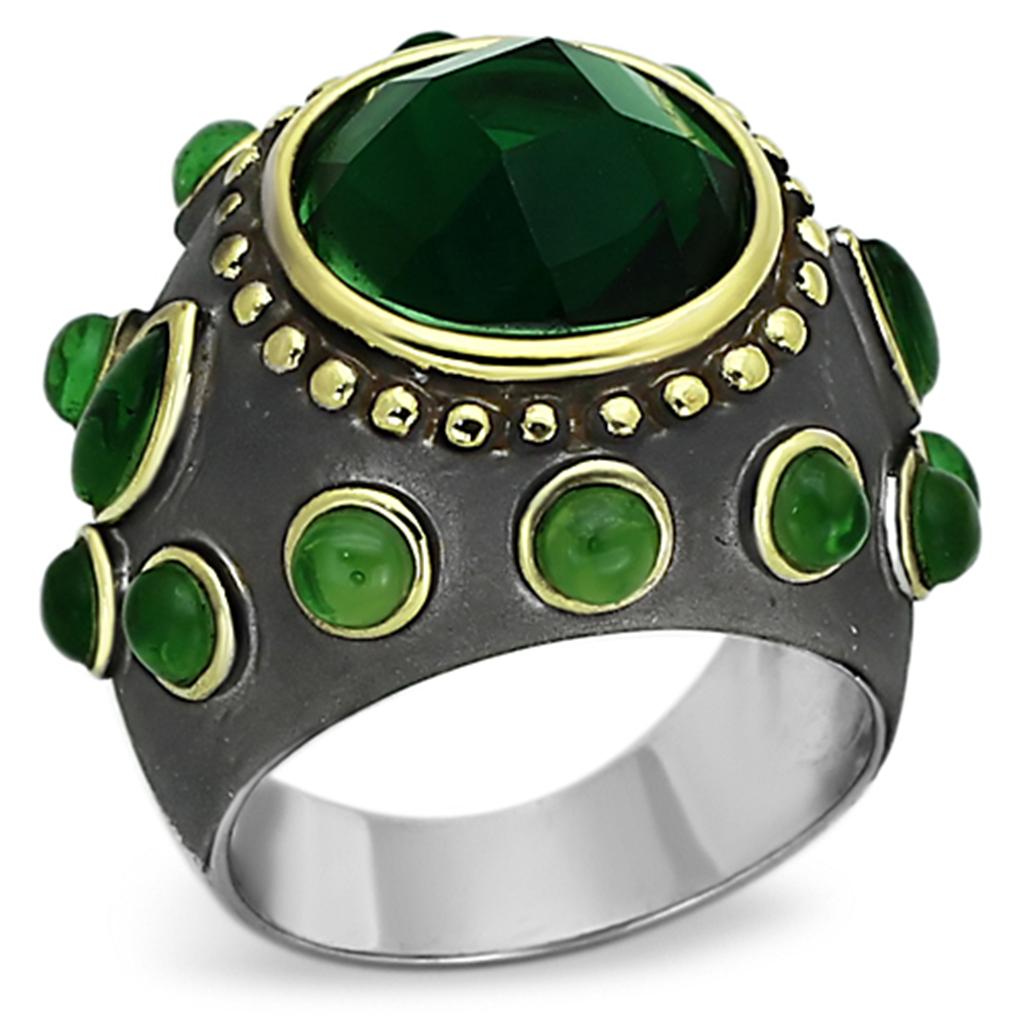 LOA881 - Reverse Two-Tone Brass Ring with Synthetic Synthetic Glass in Emerald-0
