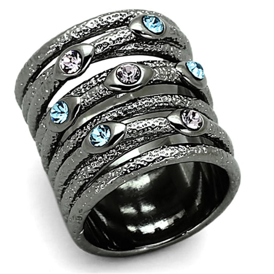 LOA883 - Ruthenium Brass Ring with Top Grade Crystal  in Multi Color-0
