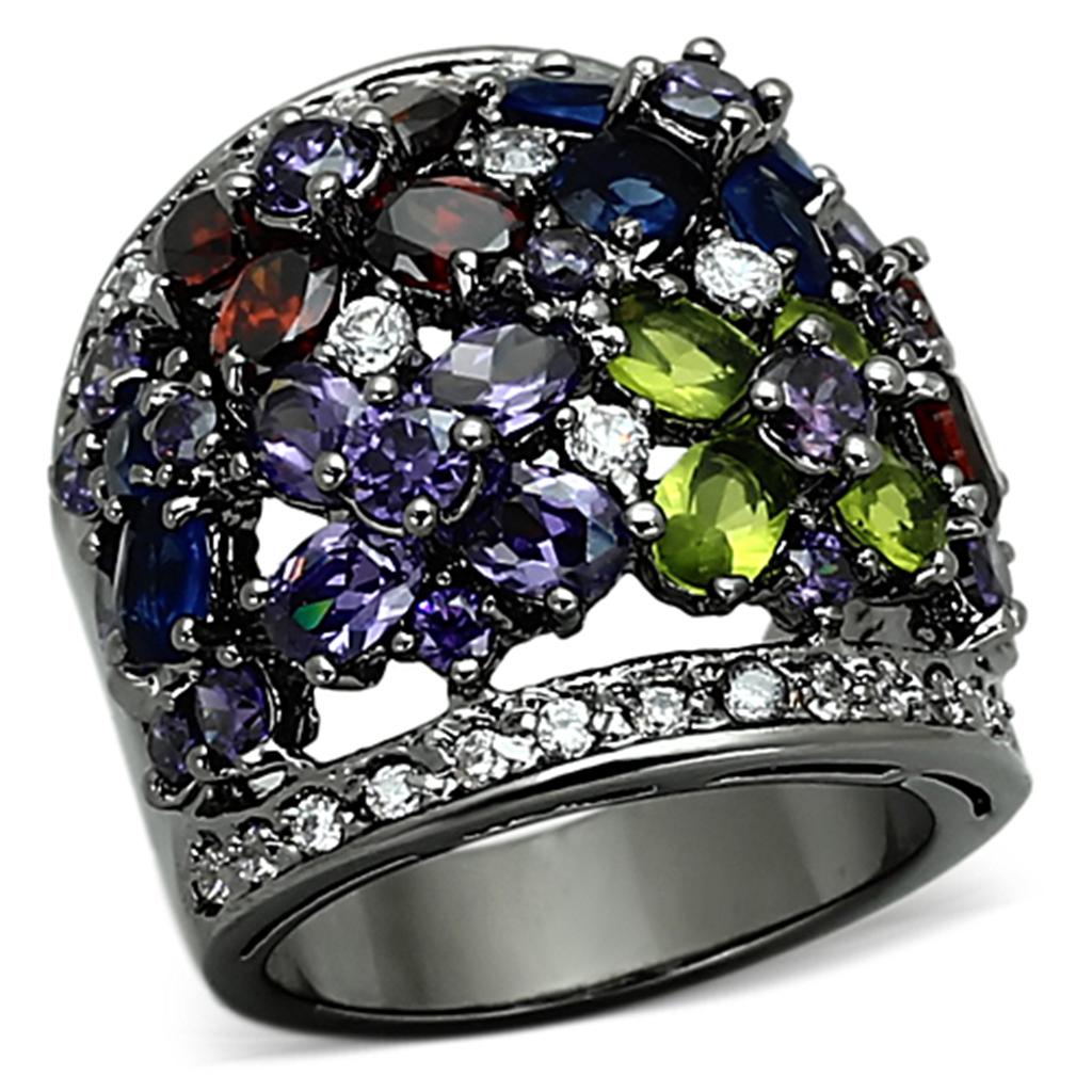 LOA884 - Ruthenium Brass Ring with AAA Grade CZ  in Multi Color-0
