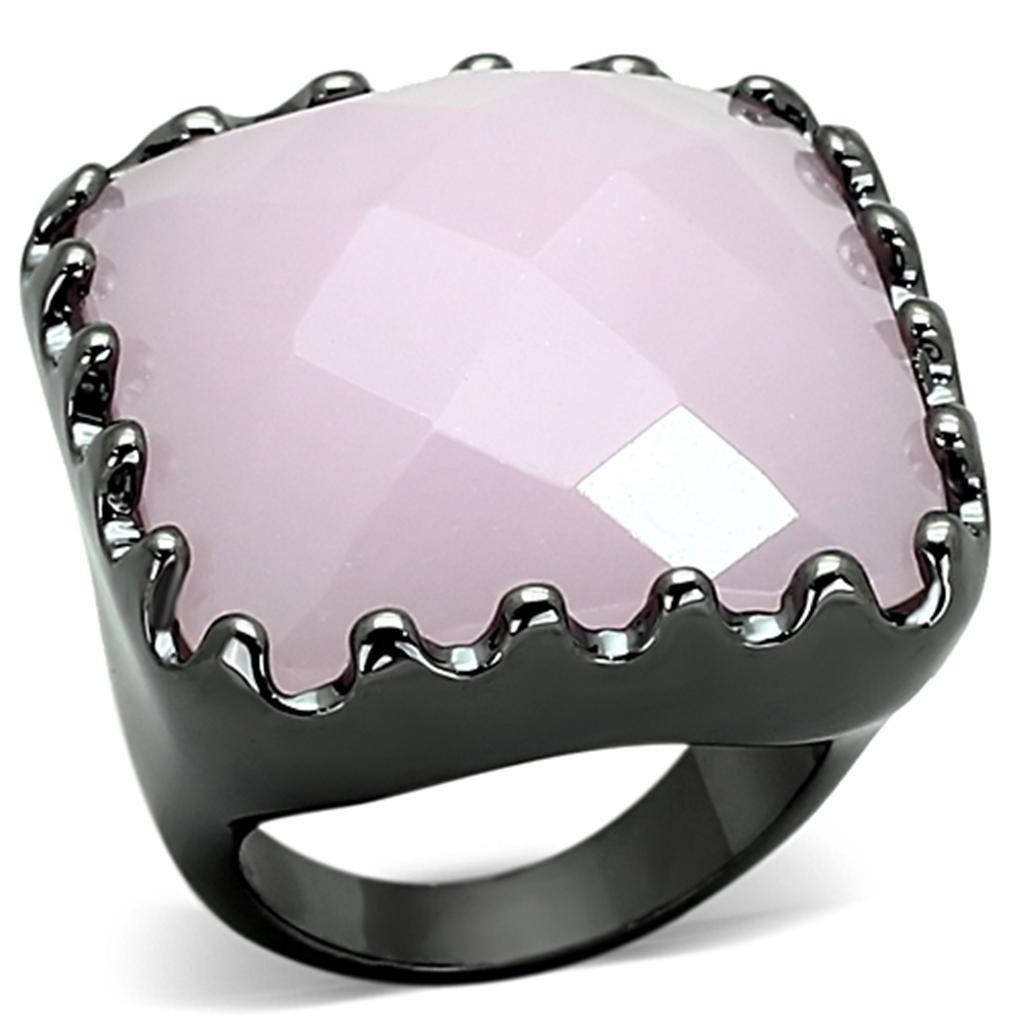 LOA887 - Ruthenium Brass Ring with Synthetic Synthetic Glass in Light Rose-0