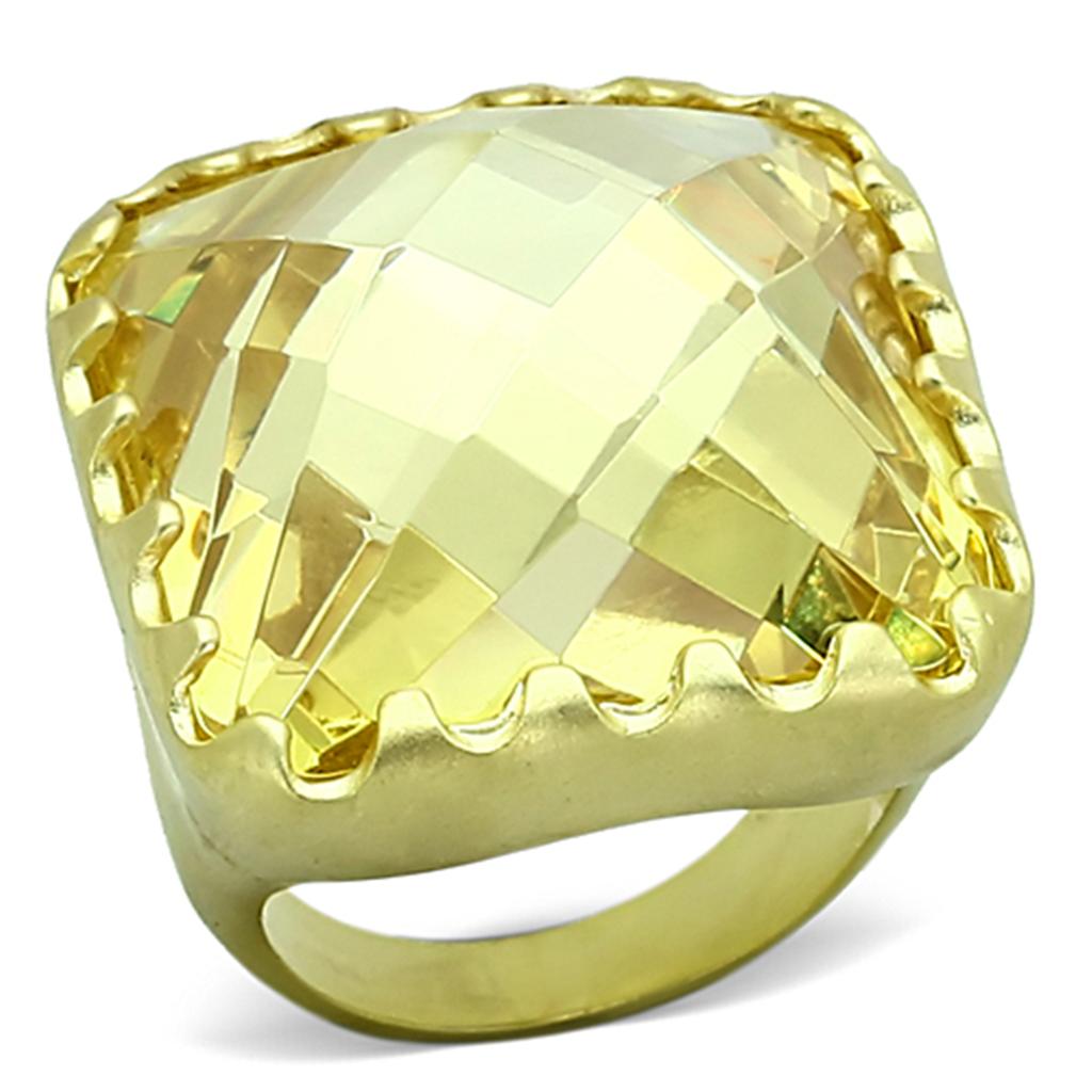 LOA888 - Matte Gold Brass Ring with AAA Grade CZ  in Citrine Yellow-0