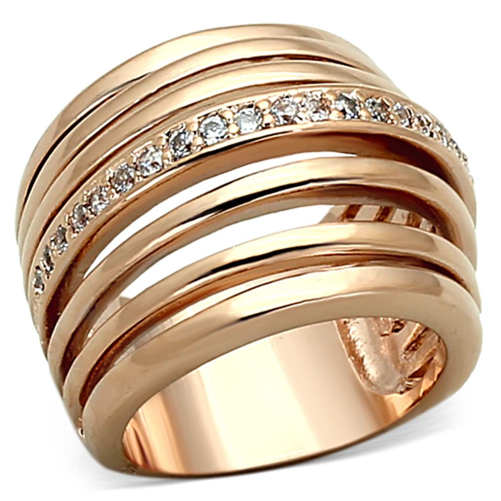 LOA890 - Rose Gold Brass Ring with AAA Grade CZ  in Clear-0