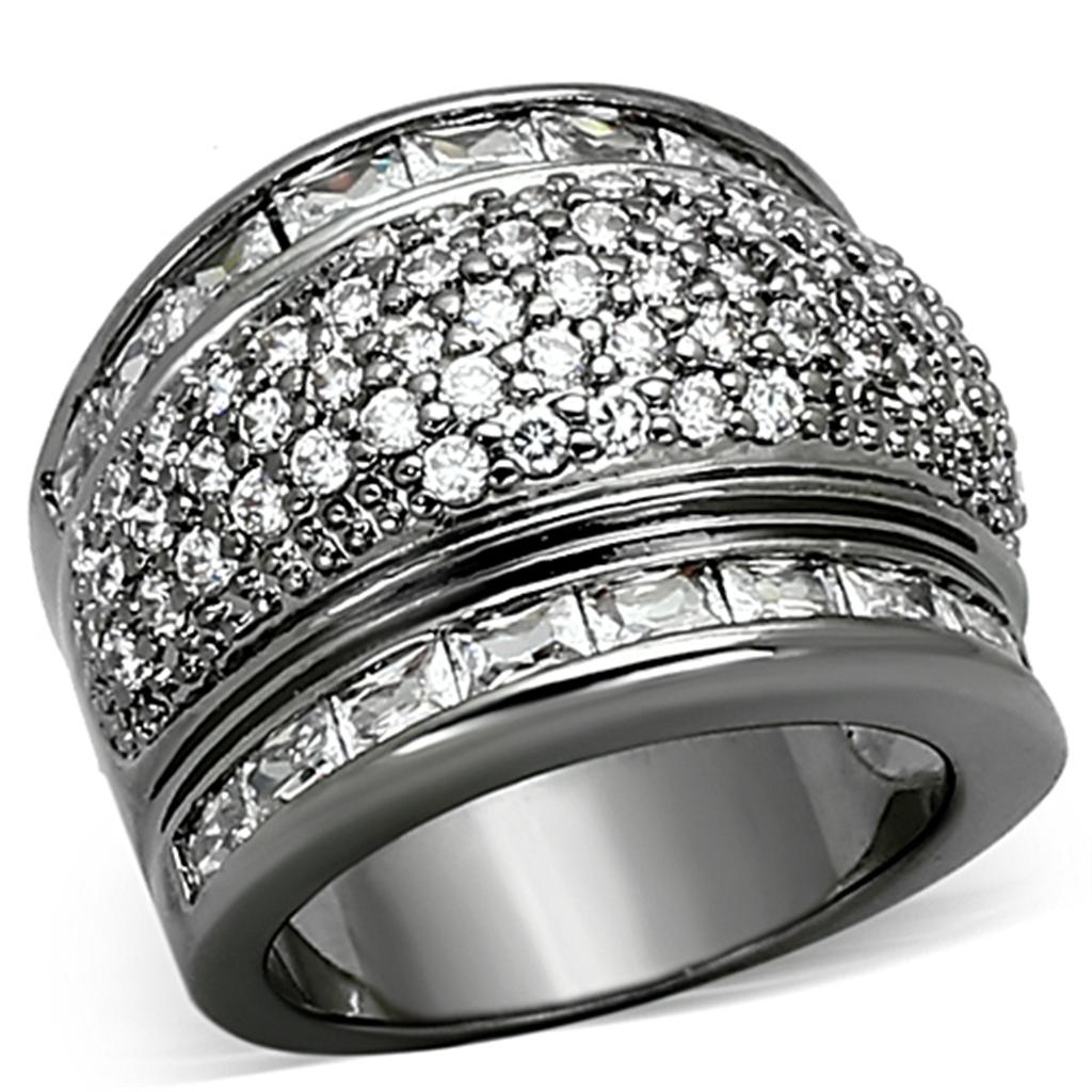 LOA894 - Ruthenium Brass Ring with AAA Grade CZ  in Clear-0
