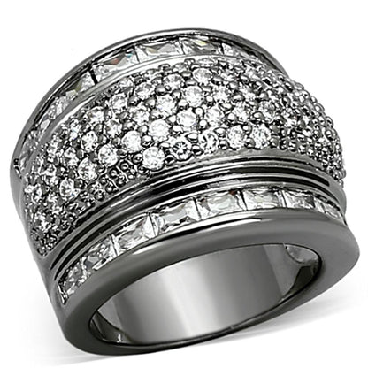 LOA894 - Ruthenium Brass Ring with AAA Grade CZ  in Clear-0