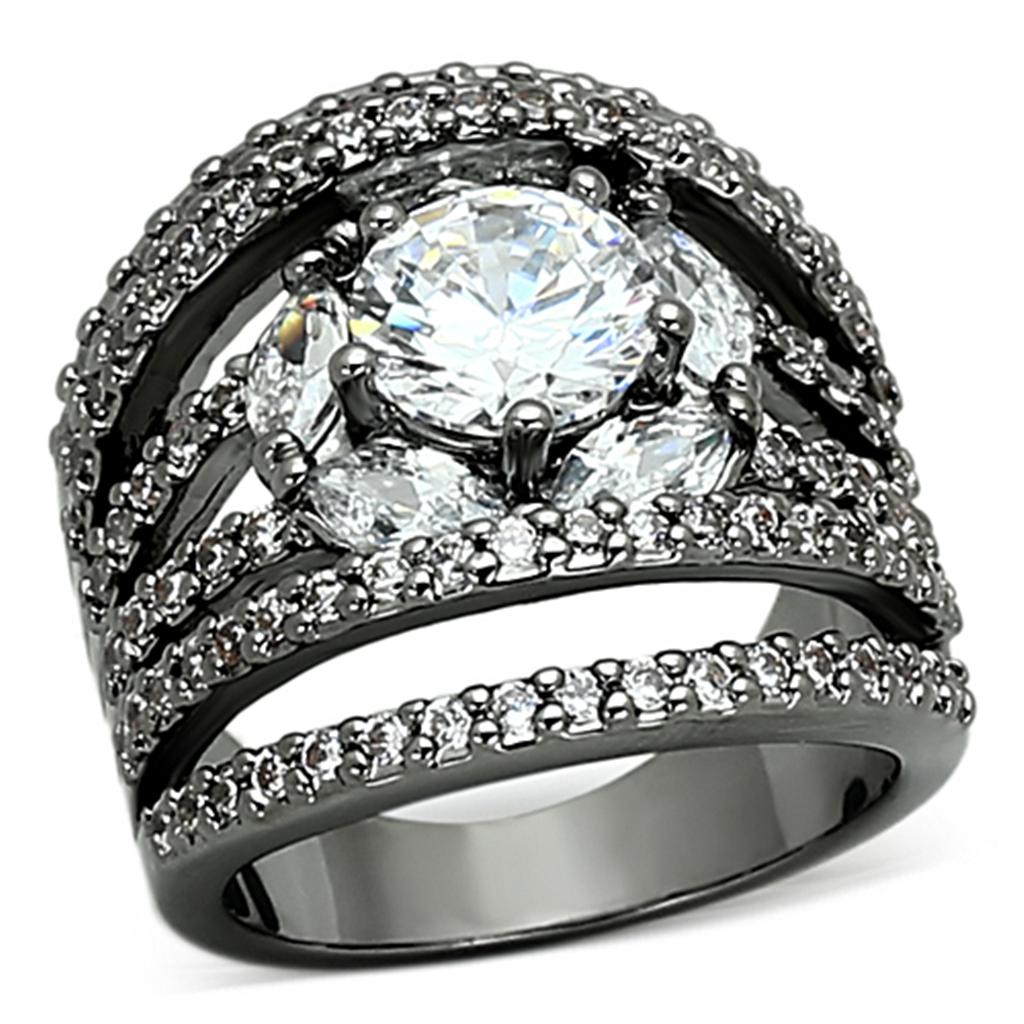 LOA895 - Ruthenium Brass Ring with AAA Grade CZ  in Clear-0