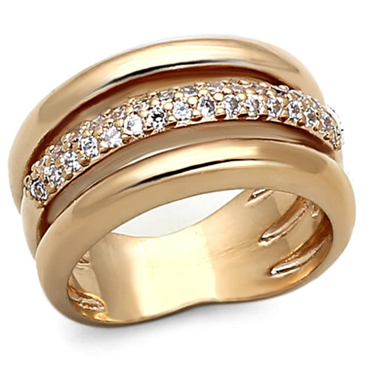 LOA900 - Rose Gold Brass Ring with AAA Grade CZ  in Clear-0