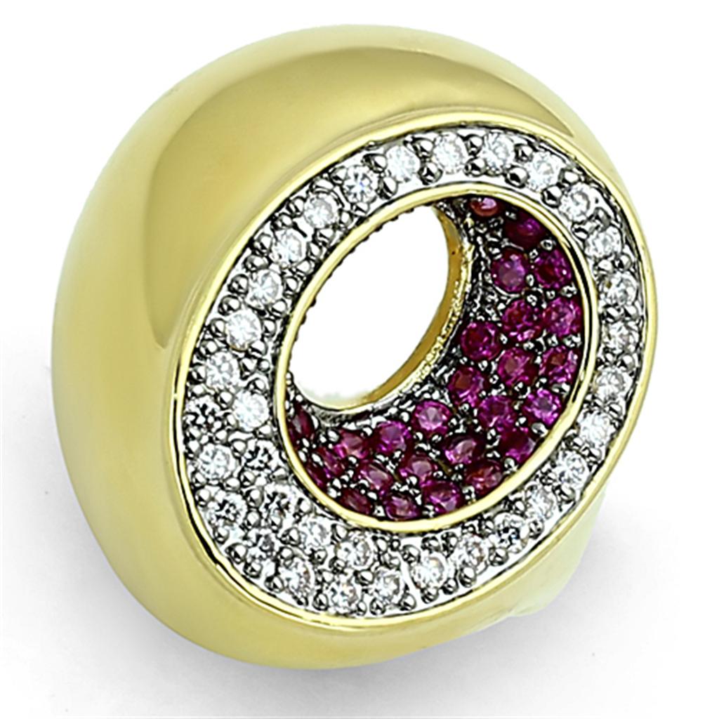 LOA902 - Gold+Ruthenium Brass Ring with AAA Grade CZ  in Ruby-0