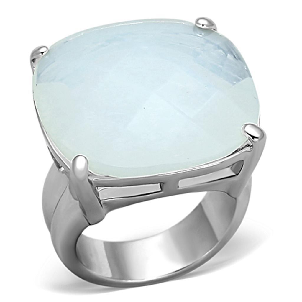 LOA910 - Rhodium Brass Ring with Synthetic Synthetic Glass in Aurora Borealis (Rainbow Effect)-0