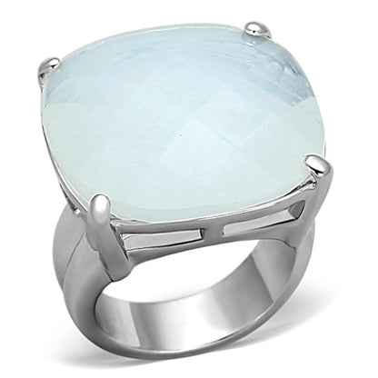 LOA910 - Rhodium Brass Ring with Synthetic Synthetic Glass in Aurora Borealis (Rainbow Effect)-0