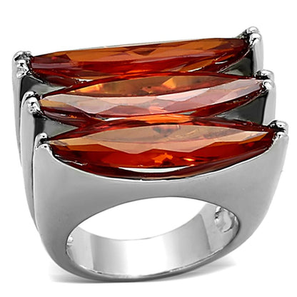LOA917 - Rhodium Brass Ring with AAA Grade CZ  in Orange-0