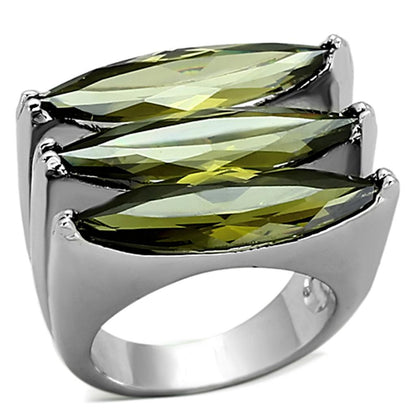 LOA918 - Rhodium Brass Ring with AAA Grade CZ  in Olivine color-0