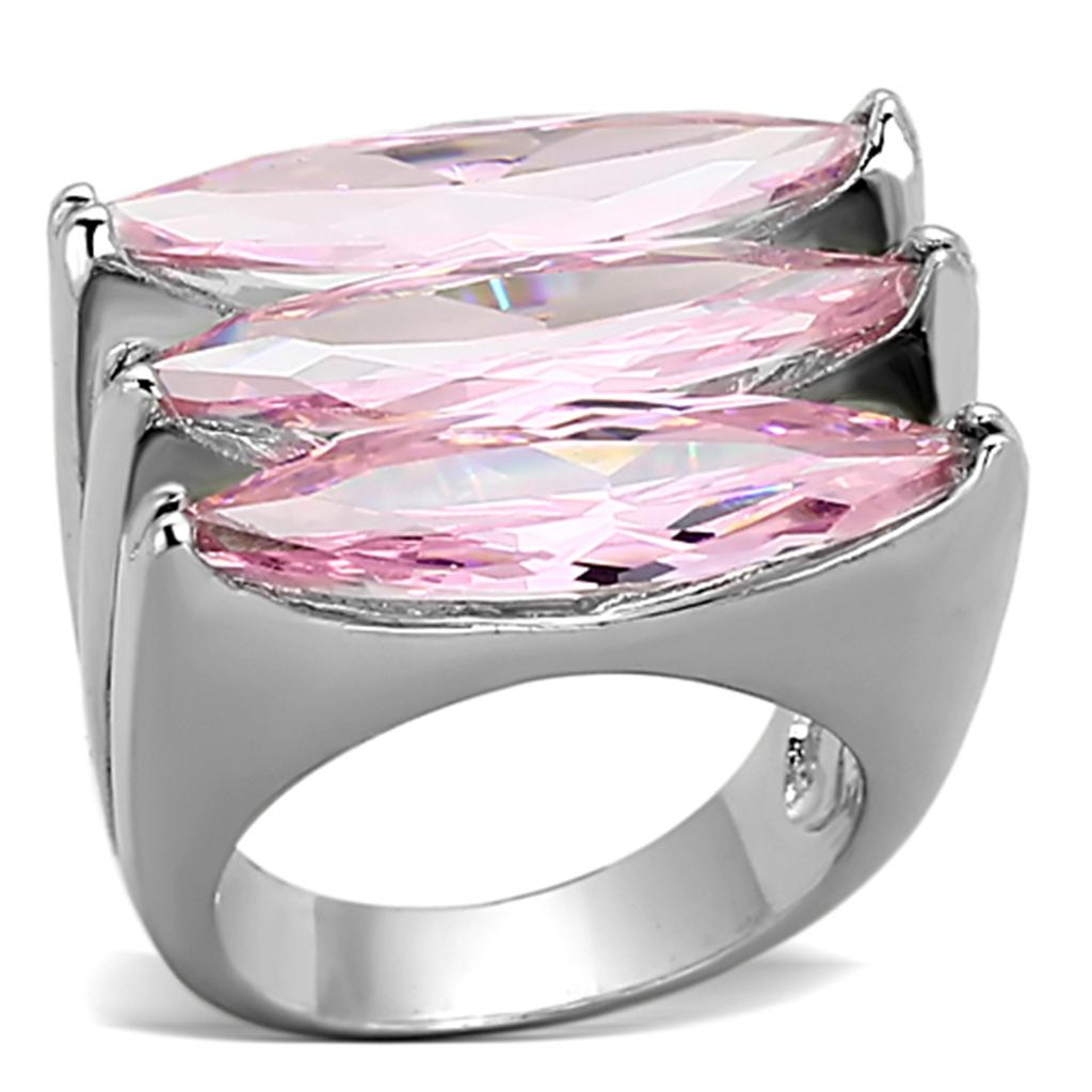 LOA919 - Rhodium Brass Ring with AAA Grade CZ  in Rose-0