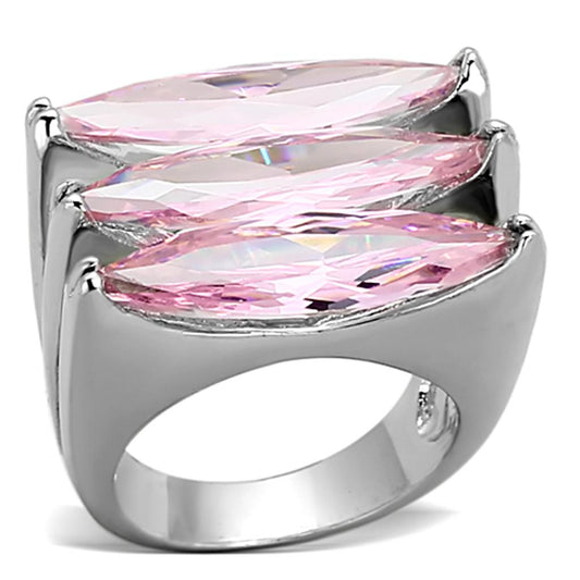 LOA919 - Rhodium Brass Ring with AAA Grade CZ  in Rose-0