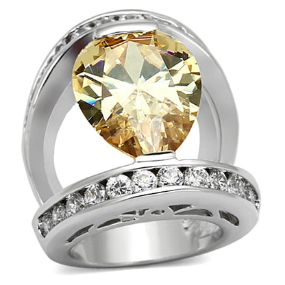 LOA922 - Rhodium Brass Ring with AAA Grade CZ  in Champagne-0