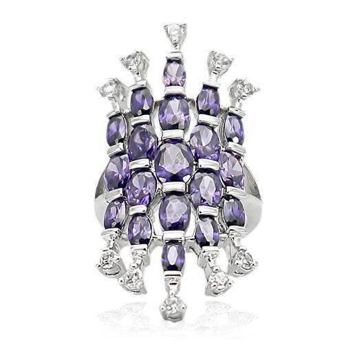 LOA933 - Rhodium Brass Ring with AAA Grade CZ  in Amethyst-2