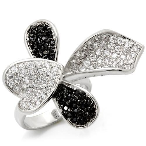 LOA936 - Rhodium + Ruthenium Brass Ring with AAA Grade CZ  in Jet-0