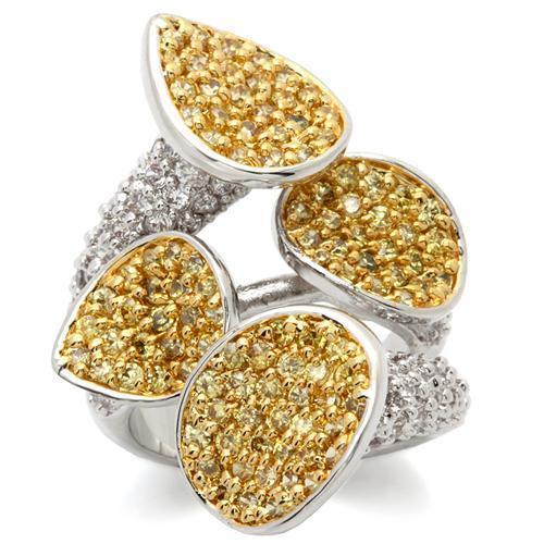 LOA937 - Gold+Rhodium Brass Ring with AAA Grade CZ  in Topaz-0