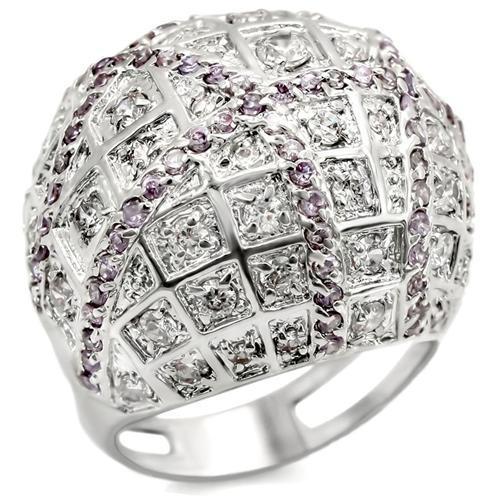 LOA945 - Rhodium Brass Ring with AAA Grade CZ  in Fuchsia-0