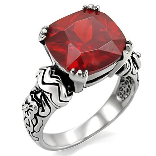 LOA959 - High polished (no plating) Stainless Steel Ring with AAA Grade CZ  in Siam-0