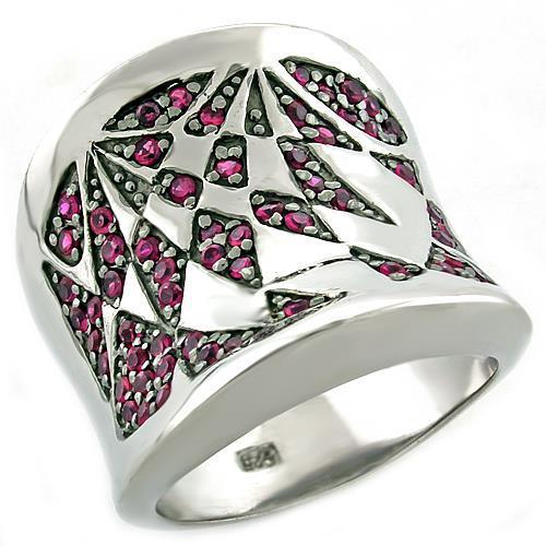 LOAS1009 - Rhodium 925 Sterling Silver Ring with AAA Grade CZ  in Ruby-0