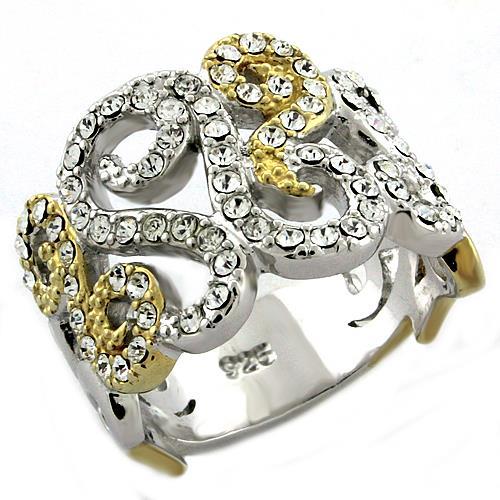 LOAS1019 - Gold+Rhodium 925 Sterling Silver Ring with Top Grade Crystal  in Clear-0