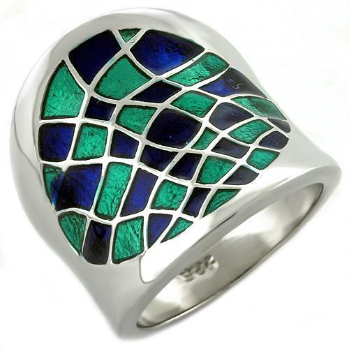 LOAS1021 - Rhodium 925 Sterling Silver Ring with Epoxy  in Multi Color-0