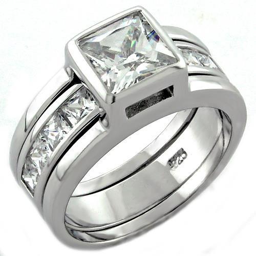 LOAS1034 - Rhodium 925 Sterling Silver Ring with AAA Grade CZ  in Clear-0