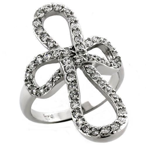 LOAS1035 - Rhodium 925 Sterling Silver Ring with AAA Grade CZ  in Clear-0