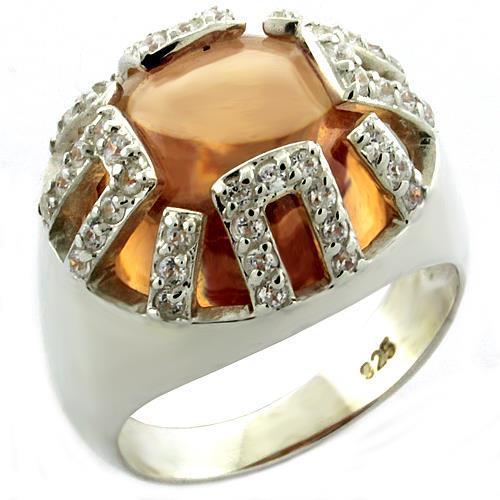 LOAS1039 - Rhodium 925 Sterling Silver Ring with AAA Grade CZ  in Champagne-0