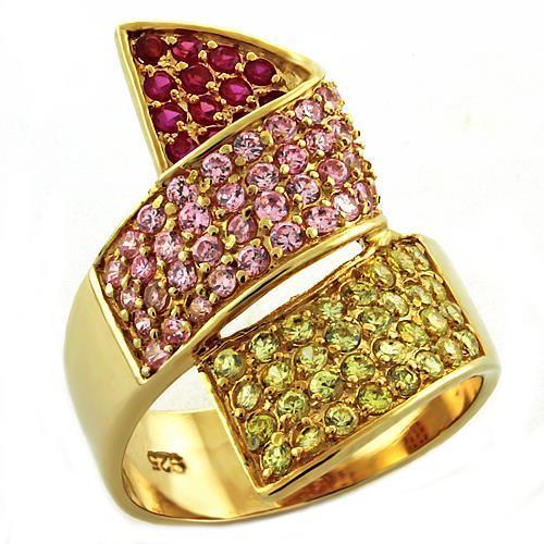 LOAS1041 - Gold 925 Sterling Silver Ring with AAA Grade CZ  in Multi Color-0