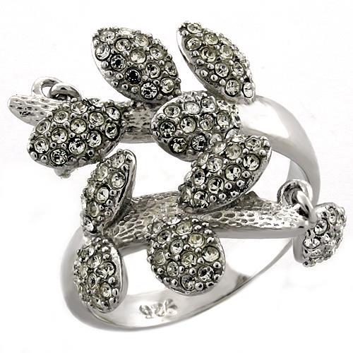 LOAS1053 - Rhodium 925 Sterling Silver Ring with Top Grade Crystal  in Clear-0