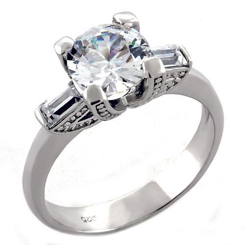 LOAS1057 - Rhodium 925 Sterling Silver Ring with AAA Grade CZ  in Clear-0
