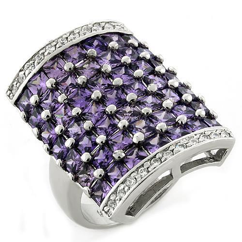LOAS1063 - Rhodium 925 Sterling Silver Ring with AAA Grade CZ  in Amethyst-0