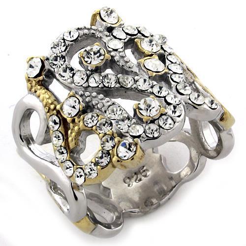 LOAS1066 - Gold+Rhodium 925 Sterling Silver Ring with AAA Grade CZ  in Clear-0