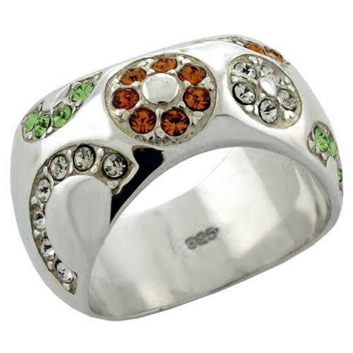 LOAS1073 - High-Polished 925 Sterling Silver Ring with Top Grade Crystal  in Multi Color-0