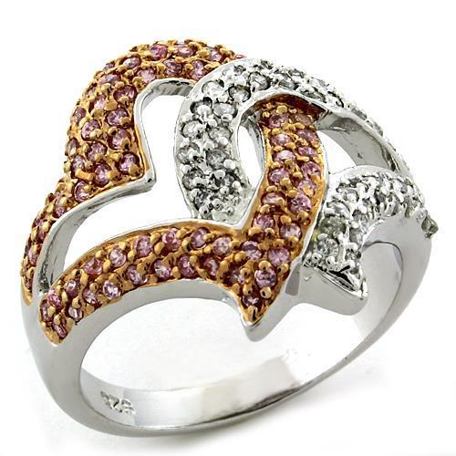 LOAS1077 - Rose Gold 925 Sterling Silver Ring with AAA Grade CZ  in Rose-0