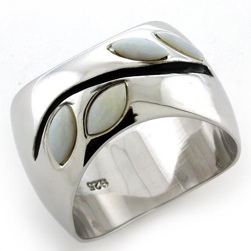 LOAS1080 - Rhodium 925 Sterling Silver Ring with Semi-Precious Opal in White-0
