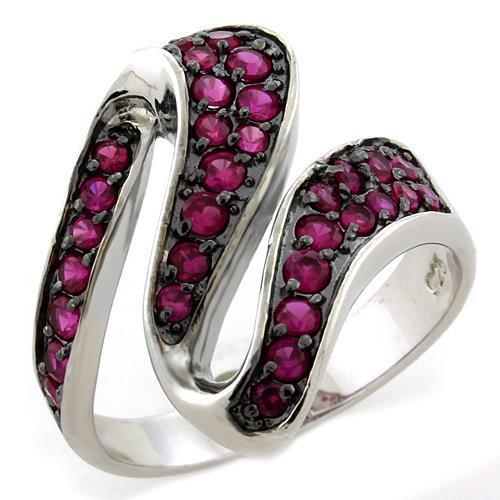 LOAS1082 - IP Black(Ion Plating) 925 Sterling Silver Ring with AAA Grade CZ  in Siam-0