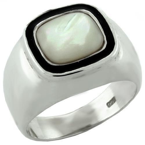 LOAS1083 - High-Polished 925 Sterling Silver Ring with Synthetic Jade in White-0