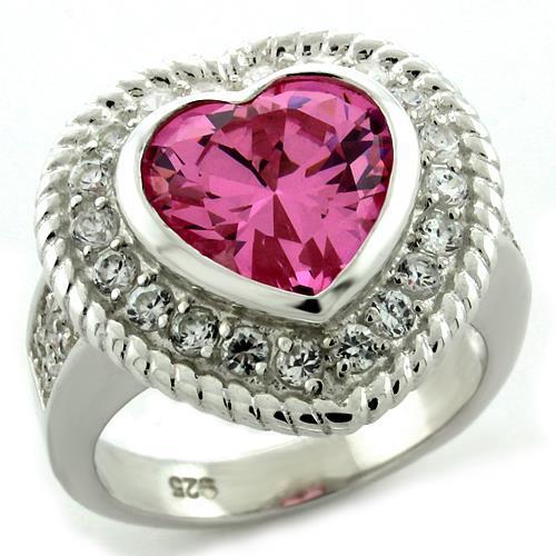LOAS1090 - High-Polished 925 Sterling Silver Ring with AAA Grade CZ  in Rose-0